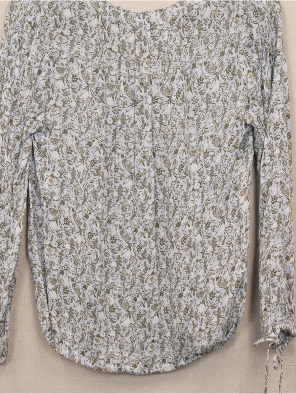 Women's Long-Sleeve Floral Blouse in Sage on Ivory